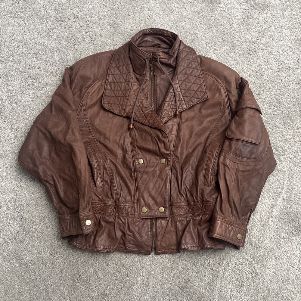 Vintage Adventure Bound Wilsons M Woman Brown Leather Jacket Bomber Coat